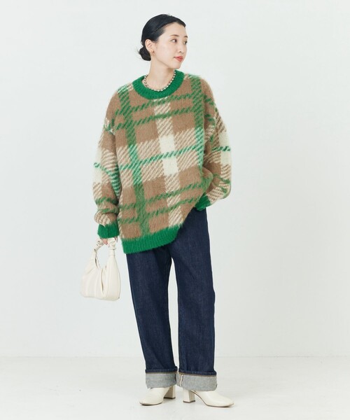 FREAK'S STORE（フリークスストア）の「限定展開　ビッグシルエット チェックニット プルオーバー（ニット/セーター・レディース・グリーン/オレンジ/ブラック/パープル/ネイビー・ﾌﾘ-）」の10枚目の写真