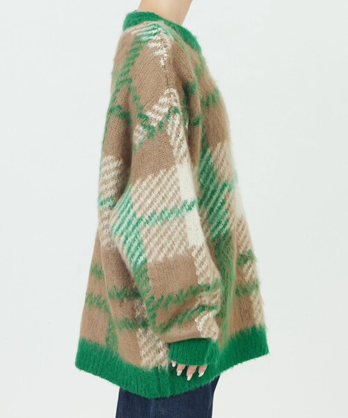 FREAK'S STORE（フリークスストア）の「限定展開　ビッグシルエット チェックニット プルオーバー（ニット/セーター・レディース・グリーン/オレンジ/ブラック/パープル/ネイビー・ﾌﾘ-）」の17枚目の写真