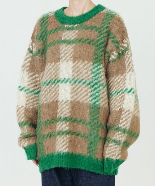 FREAK'S STORE（フリークスストア）の「限定展開　ビッグシルエット チェックニット プルオーバー（ニット/セーター・レディース・グリーン/オレンジ/ブラック/パープル/ネイビー・ﾌﾘ-）」の19枚目の写真