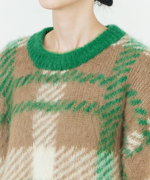 FREAK'S STORE（フリークスストア）の「限定展開　ビッグシルエット チェックニット プルオーバー（ニット/セーター・レディース・グリーン/オレンジ/ブラック/パープル/ネイビー・ﾌﾘ-）」の20枚目の写真