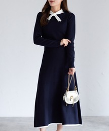 tocco closet | 【ZOZO限定】パール付きボウタイリボン配色ニットワンピース(ワンピース)