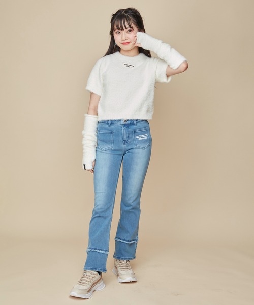 JENNI love（ジェニィラブ）の「アームカバー付きニットプルオーバー（ニット/セーター・キッズ・ブラック/オフホワイト/サックスブルー・140cm/130cm/150cm/160cm）」の4枚目の写真
