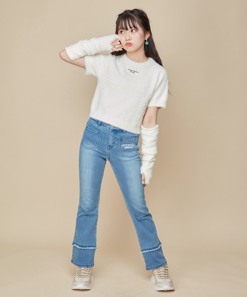 JENNI love（ジェニィラブ）の「アームカバー付きニットプルオーバー（ニット/セーター・キッズ・ブラック/オフホワイト/サックスブルー・140cm/130cm/150cm/160cm）」の5枚目の写真