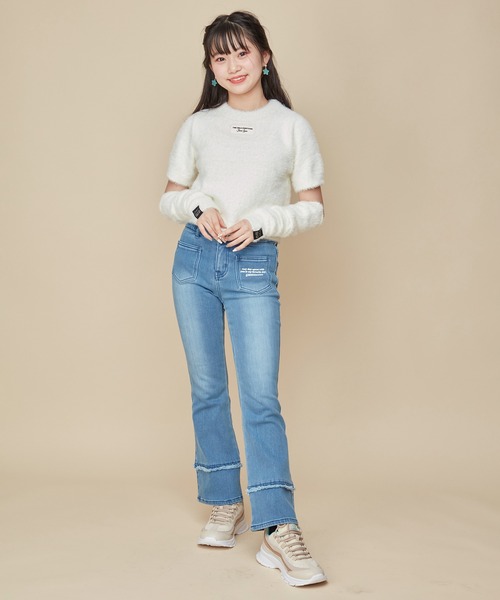 JENNI love（ジェニィラブ）の「アームカバー付きニットプルオーバー（ニット/セーター・キッズ・ブラック/オフホワイト/サックスブルー・140cm/130cm/150cm/160cm）」の6枚目の写真