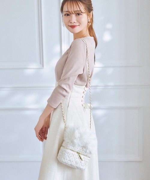 tocco closet（トッコ　クローゼット）の「バックレースアップツイードドッキングワンピース（ワンピース・レディース・ネイビー/ピンクベージュ・M）」の13枚目の写真