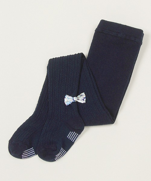 sense of wonder（センスオブワンダー）の「リバティリボン付きタイツ（タイツ/ストッキング・キッズ・マスタード/ネイビー/ピンク/チャコール・90-100cm/110-120cm/120-130cm/100-110cm/80-90cm）」の3枚目の写真