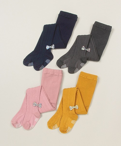 sense of wonder（センスオブワンダー）の「リバティリボン付きタイツ（タイツ/ストッキング・キッズ・マスタード/ネイビー/ピンク/チャコール・90-100cm/110-120cm/120-130cm/100-110cm/80-90cm）」の5枚目の写真