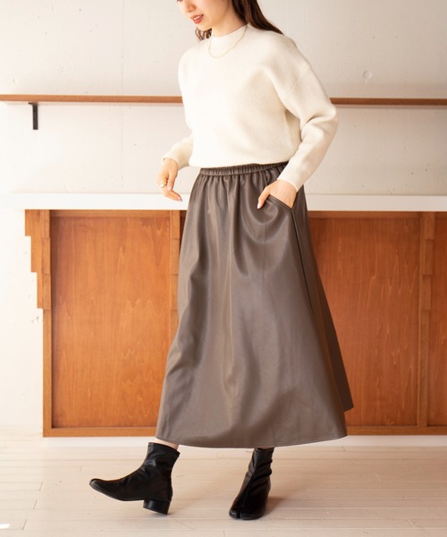 SETUP7（セットアップセブン）の「【SETUP7】フェイクレザーフリルロングスカート KNF049 ※（スカート・レディース・ブラック/ブラウン・FREE）」の11枚目の写真