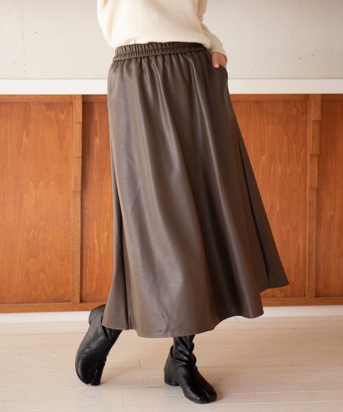 SETUP7（セットアップセブン）の「【SETUP7】フェイクレザーフリルロングスカート KNF049 ※（スカート・レディース・ブラック/ブラウン・FREE）」の9枚目の写真