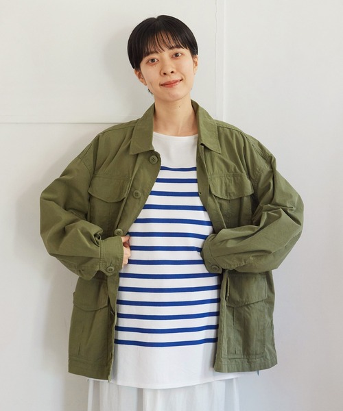 My Fav. CHILD WOMAN(マイファブチャイルドウーマン)の「コットンナイロン リップストップ アーミージャケット(ミリタリージャケット・レディース・カーキ・FREE)」の3枚目の写真