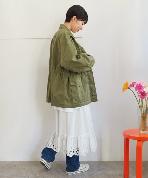 My Fav. CHILD WOMAN(マイファブチャイルドウーマン)の「コットンナイロン リップストップ アーミージャケット(ミリタリージャケット・レディース・カーキ・FREE)」の8枚目の写真