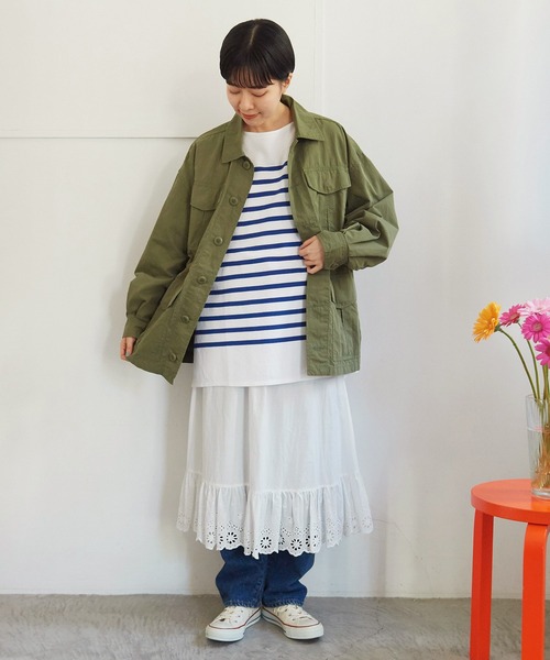 My Fav. CHILD WOMAN(マイファブチャイルドウーマン)の「コットンナイロン リップストップ アーミージャケット(ミリタリージャケット・レディース・カーキ・FREE)」の6枚目の写真
