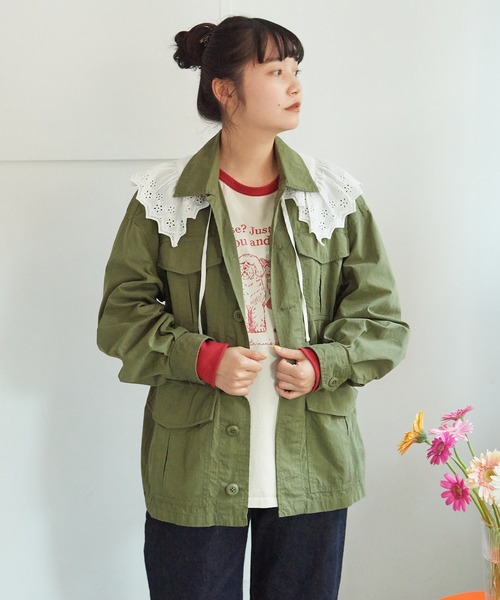 My Fav. CHILD WOMAN(マイファブチャイルドウーマン)の「コットンナイロン リップストップ アーミージャケット(ミリタリージャケット・レディース・カーキ・FREE)」の9枚目の写真