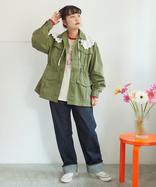 My Fav. CHILD WOMAN(マイファブチャイルドウーマン)の「コットンナイロン リップストップ アーミージャケット(ミリタリージャケット・レディース・カーキ・FREE)」の13枚目の写真