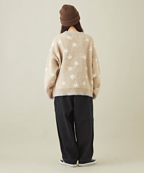 CUBE SUGAR（キューブシュガー）の「モヘアタッチジャガードスター柄プルオーバーニット（ニット/セーター・レディース・ブラック/ナチュラル/ブルー・M）」の8枚目の写真