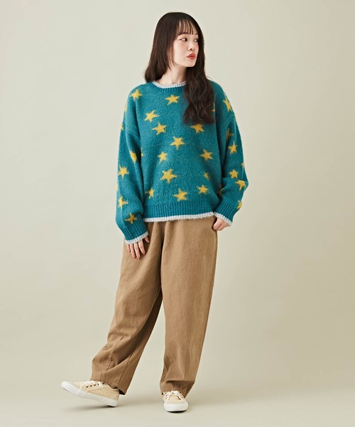 CUBE SUGAR（キューブシュガー）の「モヘアタッチジャガードスター柄プルオーバーニット（ニット/セーター・レディース・ブラック/ナチュラル/ブルー・M）」の12枚目の写真