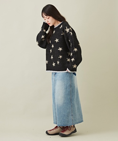 CUBE SUGAR（キューブシュガー）の「モヘアタッチジャガードスター柄プルオーバーニット（ニット/セーター・レディース・ブラック/ナチュラル/ブルー・M）」の10枚目の写真