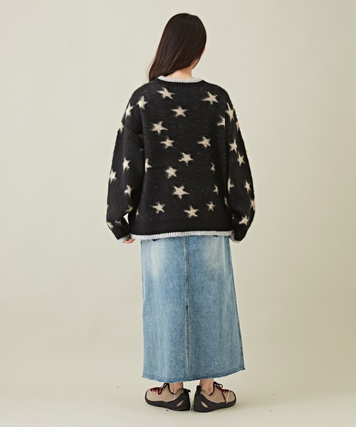 CUBE SUGAR（キューブシュガー）の「モヘアタッチジャガードスター柄プルオーバーニット（ニット/セーター・レディース・ブラック/ナチュラル/ブルー・M）」の11枚目の写真