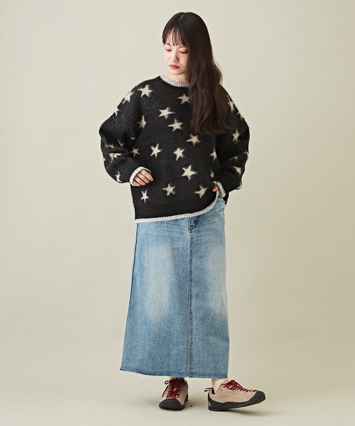 CUBE SUGAR（キューブシュガー）の「モヘアタッチジャガードスター柄プルオーバーニット（ニット/セーター・レディース・ブラック/ナチュラル/ブルー・M）」の9枚目の写真