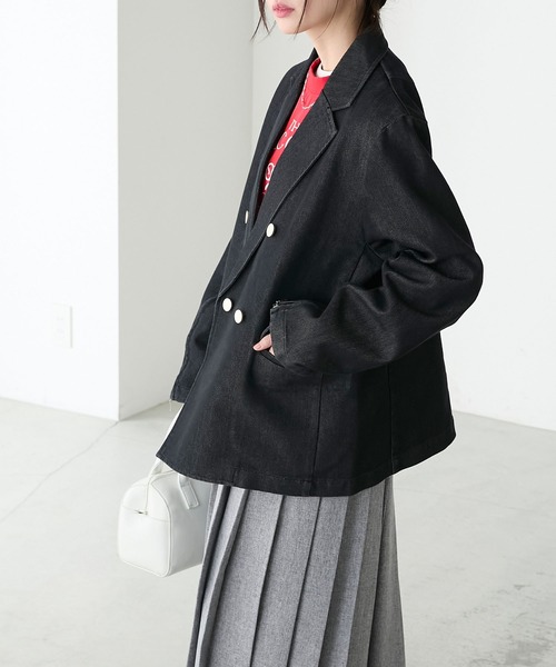 BONLECILL（ボンルシール）の「2wayスリットスリーブ ルーズデニムテーラードジャケット/ブレザー（デニムジャケット・レディース・ブルー/ブラック/ブルー系1/ネイビー・FREE）」の7枚目の写真
