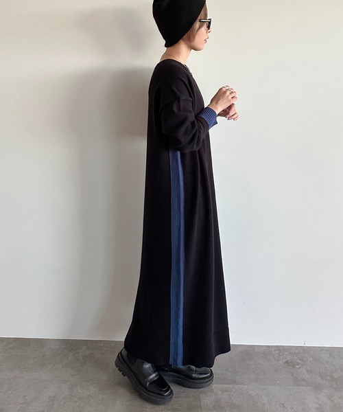 apres jour mignon(アプレジュールミニョン)の「配色ニットワンピース【ZOZOTOWN限定アイテム】(ワンピース・レディース・ブラック系その他/チャコールグレー/ブラック・フリー/X-LARGE)」の3枚目の写真