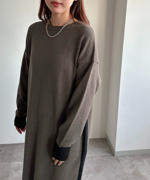 apres jour mignon(アプレジュールミニョン)の「配色ニットワンピース【ZOZOTOWN限定アイテム】(ワンピース・レディース・ブラック系その他/チャコールグレー/ブラック・フリー/X-LARGE)」の19枚目の写真