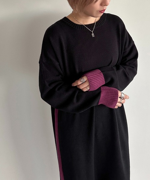 apres jour mignon(アプレジュールミニョン)の「配色ニットワンピース【ZOZOTOWN限定アイテム】(ワンピース・レディース・ブラック系その他/チャコールグレー/ブラック・フリー/X-LARGE)」の4枚目の写真