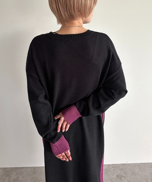 apres jour mignon(アプレジュールミニョン)の「配色ニットワンピース【ZOZOTOWN限定アイテム】(ワンピース・レディース・ブラック系その他/チャコールグレー/ブラック・フリー/X-LARGE)」の5枚目の写真