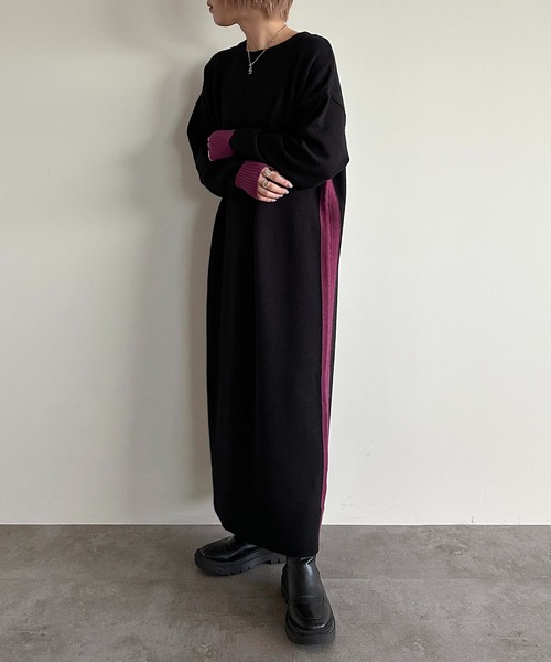 apres jour mignon(アプレジュールミニョン)の「配色ニットワンピース【ZOZOTOWN限定アイテム】(ワンピース・レディース・ブラック系その他/チャコールグレー/ブラック・フリー/X-LARGE)」の8枚目の写真