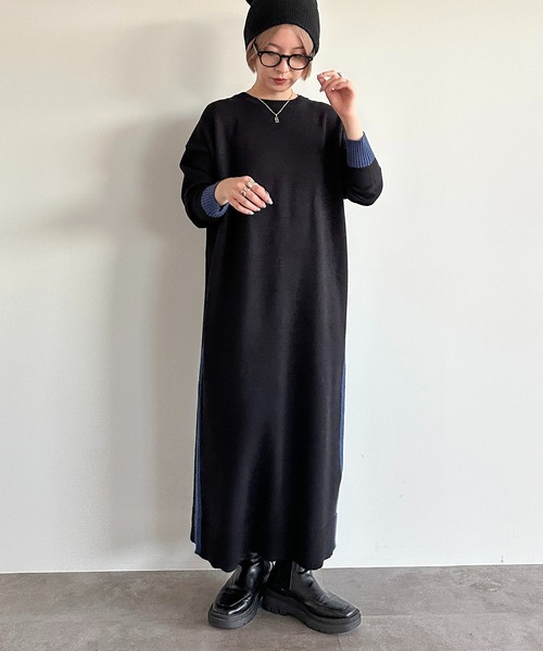 apres jour mignon(アプレジュールミニョン)の「配色ニットワンピース【ZOZOTOWN限定アイテム】(ワンピース・レディース・ブラック系その他/チャコールグレー/ブラック・フリー/X-LARGE)」の15枚目の写真