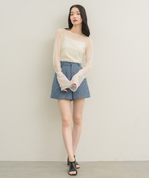 NEUNA(ヌナ)の「【ドッキングデザインでこなれ感】フレアスリーブ切り替えドッキングシアートップス(Tシャツ/カットソー・レディース・ブラック/アイボリー/グレー/グリーン/ホワイト・FREE)」の8枚目の写真