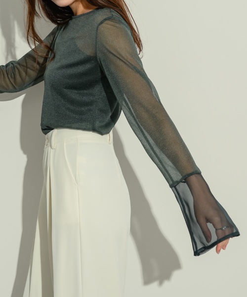 ドッキングデザインでこなれ感】フレアスリーブ切り替えドッキング  