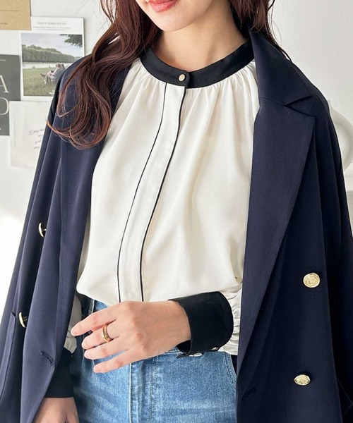 セール】春コーデにおすすめ！前後2WAYバイカラーブラウス（シャツ