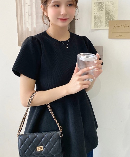 moment+（モーメントプラス）の「半袖ニットペプラムプルオーバー