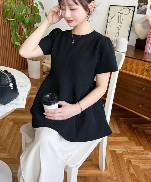 セール】ニットペプラム半袖プルオーバー（ニット/セーター