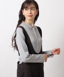 ◆ラメニット前開きポロ【洗濯機洗い可】