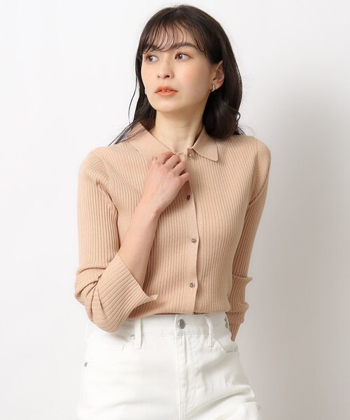 OPAQUE.CLIP(オペークドットクリップ)の「◆ラメニット前開きポロ【洗濯機洗い可】(ニット/セーター・レディース・オレンジ系/シルバー・38/40)」の6枚目の写真