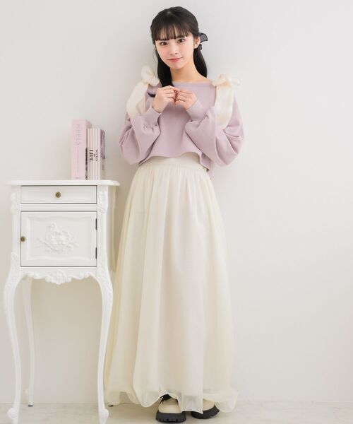 ems excite（エムズエキサイト）の「肩リボンショートトレーナー（スウェット・レディース・ブラック/ピンク/ホワイト系その他・FREE）」の11枚目の写真