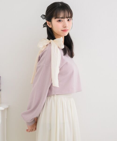 ems excite（エムズエキサイト）の「肩リボンショートトレーナー（スウェット・レディース・ブラック/ピンク/ホワイト系その他・FREE）」の5枚目の写真