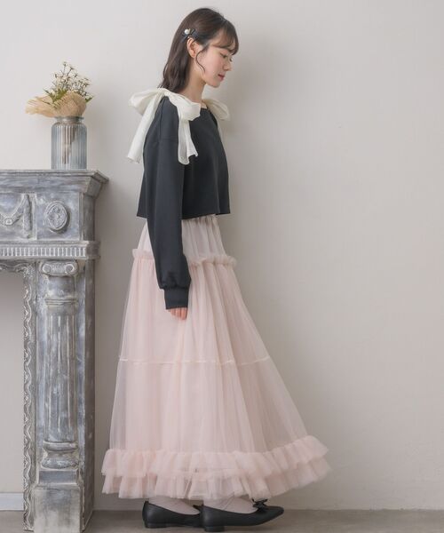 ems excite（エムズエキサイト）の「肩リボンショートトレーナー（スウェット・レディース・ブラック/ピンク/ホワイト系その他・FREE）」の21枚目の写真