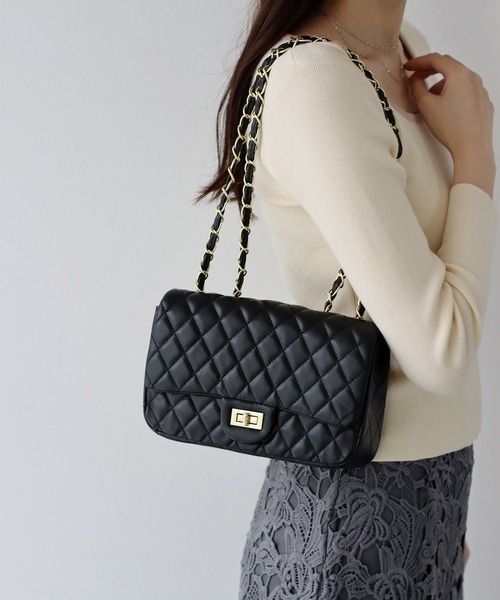 BLUEEAST（ブルーイースト）の「2WAYキルティングチェーンショルダーバッグ（ショルダーバッグ・レディース・ベージュ/ブラック・FREE）」の3枚目の写真