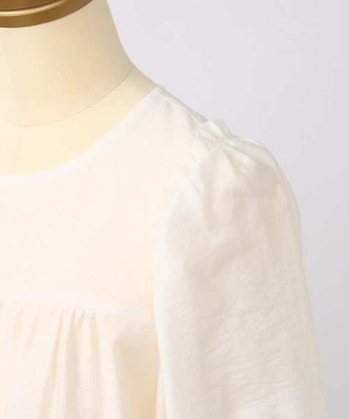 ラブティックボンボン　シアーリボンボリュームスリーブブラウス　サックスブルー ふんわり透け感が美しい】シアーリボンボリュームスリーブ