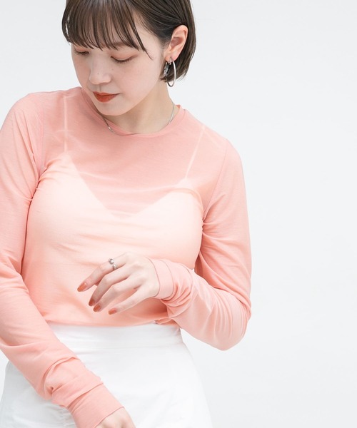 KBF（ケイビーエフ）の「ロングスリーブシアーカットソー（Tシャツ/カットソー・レディース・オフホワイト/ピンク/イエロー・ONE）」の17枚目の写真