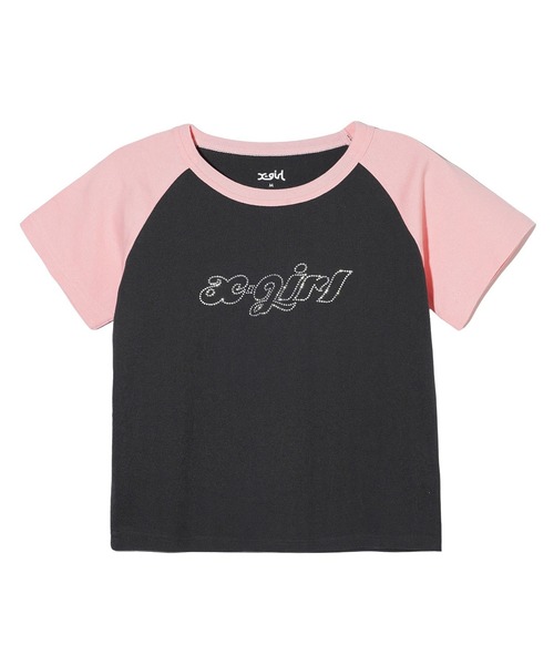 X-girl（エックスガール）の「RHINESTONE CHUBBY LOGO S/S RAGLAN BABY TEE（Tシャツ/カットソー・レディース・ホワイト/チャコール/ベージュ・S/M）」の3枚目の写真