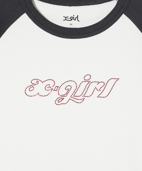 X-girl（エックスガール）の「RHINESTONE CHUBBY LOGO S/S RAGLAN BABY TEE（Tシャツ/カットソー・レディース・ホワイト/チャコール/ベージュ・S/M）」の15枚目の写真