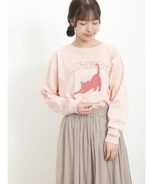 Samansa Mos2（サマンサ モスモス）の「ねこアソートロンT（Tシャツ/カットソー・レディース・チャコールグレー/オフホワイト/サックスブルー/ピンク・F）」の4枚目の写真