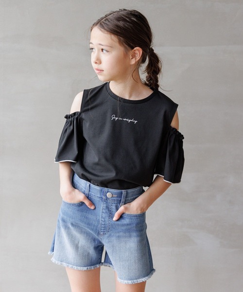 GLOBAL WORK(グローバルワーク)の「ヘビロッTEE肩あき半袖/109519(Tシャツ/カットソー・キッズ・ブラック/オフホワイト・120cm/130cm/140cm/150cm/160cm/170cm)」の2枚目の写真