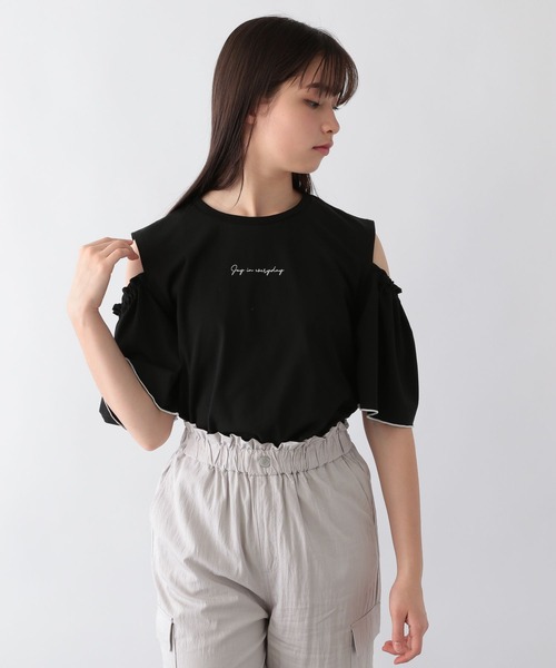 GLOBAL WORK(グローバルワーク)の「ヘビロッTEE肩あき半袖/109519(Tシャツ/カットソー・キッズ・ブラック/オフホワイト・120cm/130cm/140cm/150cm/160cm/170cm)」の11枚目の写真