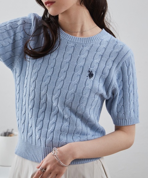U.S. POLO ASSN.(ユーエスポロアッスン)の「RANAN/solleim別注【U.S.POLO ASSN.】ワンポイント半袖ケーブルニット(ニット/セーター・レディース・ネイビー/ベージュ/ピンク/アイボリー/ブルー/グレー/コーラルピンク・S/M/L)」の22枚目の写真