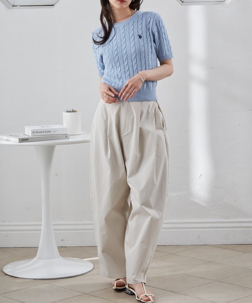 U.S. POLO ASSN.(ユーエスポロアッスン)の「RANAN/solleim別注【U.S.POLO ASSN.】ワンポイント半袖ケーブルニット(ニット/セーター・レディース・ネイビー/ベージュ/ピンク/アイボリー/ブルー/グレー/コーラルピンク・S/M/L)」の19枚目の写真